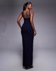 Vesper Vesper bengaline keyhole halterneck maxi dress in navy - 4