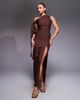 Vesper Vesper bengaline off shoulder drape detail maxi dress in chocolate-Brown - 1