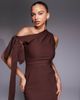 Vesper Vesper bengaline off shoulder drape detail maxi dress in chocolate-Brown - 2
