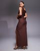 Vesper Vesper bengaline off shoulder drape detail maxi dress in chocolate-Brown - 3