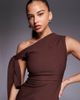 Vesper Vesper bengaline off shoulder drape detail maxi dress in chocolate-Brown - 4
