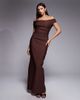 Vesper Vesper Bengaline off shoulder ruched front maxi dress in chocolate-Brown - 1