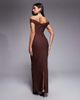 Vesper Vesper Bengaline off shoulder ruched front maxi dress in chocolate-Brown - 2