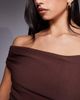 Vesper Vesper Bengaline off shoulder ruched front maxi dress in chocolate-Brown - 3