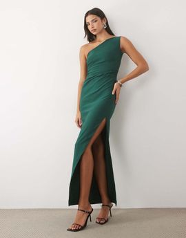 Vesper Vesper bengaline one-shoulder maxi dress in forest green