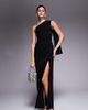 Vesper Vesper bengaline one shoulder drape detail side slit maxi dress in black - 1