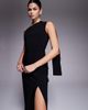 Vesper Vesper bengaline one shoulder drape detail side slit maxi dress in black - 4