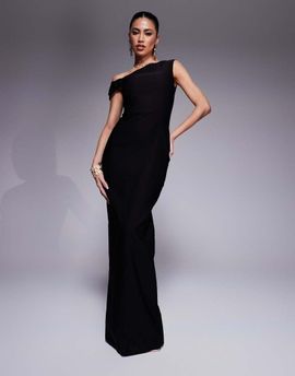 Vesper Vesper bengaline one shoulder knot detail maxi bodycon dress in black