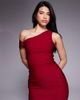 Vesper Vesper bengaline one shoulder knot detail maxi bodycon dress in wine-Red - 4