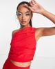 Vesper Vesper bengaline one shoulder ruched crop top in red - part of a set - 2