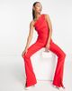 Vesper Vesper bengaline one shoulder ruched crop top in red - part of a set - 4