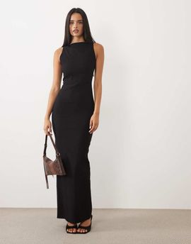 Vesper Vesper bengaline open back high neck maxi dress in black