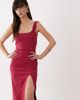 Vesper Vesper bengaline scoop neck and back thigh slit midi dress in raspberry-pink - 2