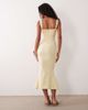 Vesper Vesper bengaline sleeveless square neck fishtail midi dress in yellow - 3