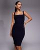 Vesper Vesper bengaline square neck bodycon midi dress in black-Navy - 2
