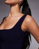 Vesper Vesper bengaline square neck bodycon midi dress in black-Navy - 3