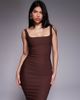 Vesper Vesper bengaline square neck bodycon midi dress in chocolate-Brown - 1