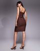 Vesper Vesper bengaline square neck bodycon midi dress in chocolate-Brown - 3