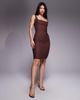 Vesper Vesper bengaline square neck bodycon midi dress in chocolate-Brown - 4