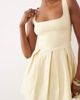 Vesper Vesper bengaline square neck box pleat mini dress in yellow - 3