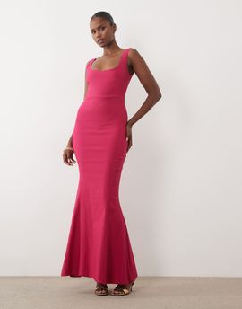 Vesper Vesper bengaline square neck fishtail maxi dress in fuschia-pink