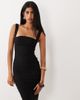 Vesper Vesper bengaline square neck mesh panel side detail dress in black - 3