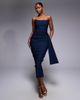 Vesper Vesper bengaline strapless square edge draped front midi dress in navy - 1