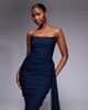 Vesper Vesper bengaline strapless square edge draped front midi dress in navy - 3