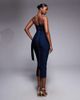 Vesper Vesper bengaline strapless square edge draped front midi dress in navy - 4