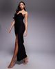 Vesper Vesper Bengaline sweetheart bandeau split front maxi dress in black - 1
