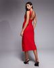 Vesper Vesper bengaline twist front halter neck side split midaxi dress in red - 2
