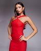 Vesper Vesper bengaline twist front halter neck side split midaxi dress in red - 4