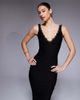Vesper Vesper bengaline V-neck lace trim strappy maxi dress in black - 3
