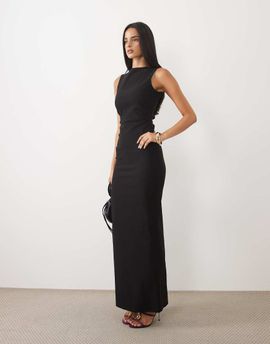 Vesper Vesper cowl back high neck bengaline maxi dress in black-Yellow