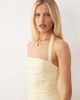 Vesper Vesper halterneck thigh slit bengaline midi dress in lemon-Yellow - 3
