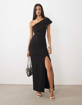 Vesper Vesper off the shoulder foldover bengaline maxi dress in black