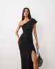 Vesper Vesper off the shoulder foldover bengaline maxi dress in black - 2