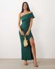 Vesper Vesper off the shoulder foldover bengaline maxi dress in dark green - 1