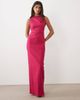 Vesper Vesper open back high neck bengaline maxi dress in fuchsia-pink - 1