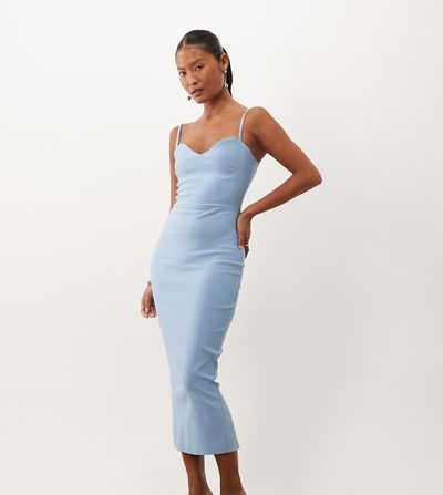 Vesper Vesper Petite bengaline sweetheart neckling cami strap midaxi dress in ice blue-Black