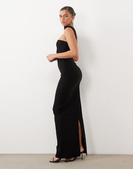 Vesper Vesper strapless choker back button detailed bengaline maxi dress in black