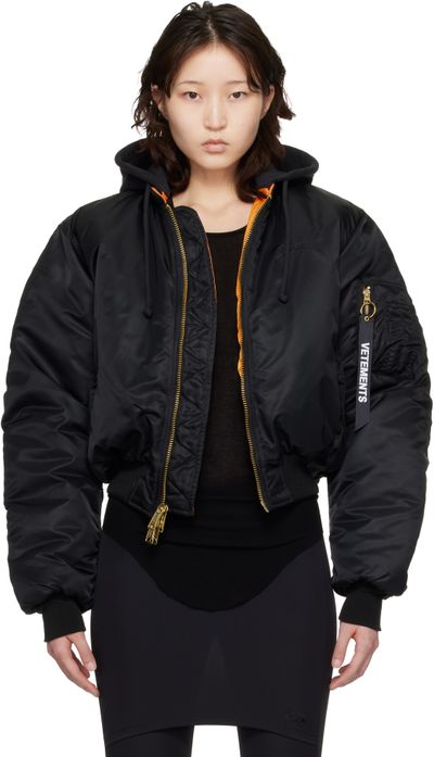 VETEMENTS VETEMENTS Black & Orange Alpha Industries Edition Fitted Reversible Bomber Jacket