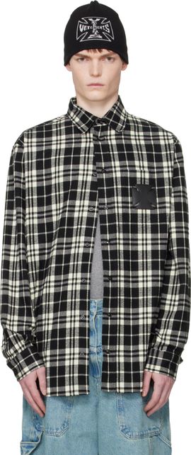 VETEMENTS VETEMENTS Black & White Leather Cross Flannel Shirt