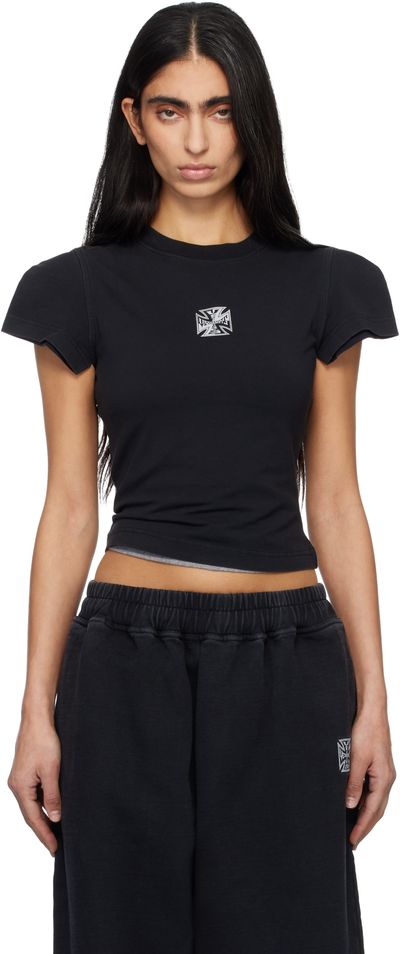 VETEMENTS VETEMENTS Black Biker Cross Logo Front Sleeve T-shirt
