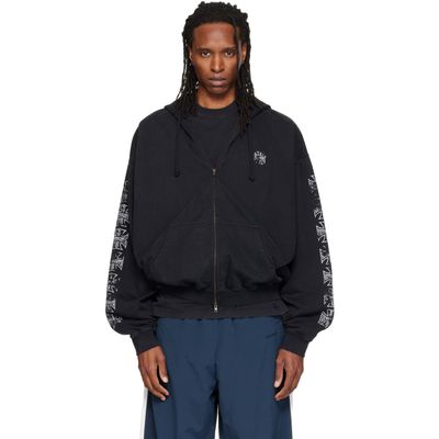 VETEMENTS VETEMENTS Black Biker Cross Logo Zip Up Hoodie