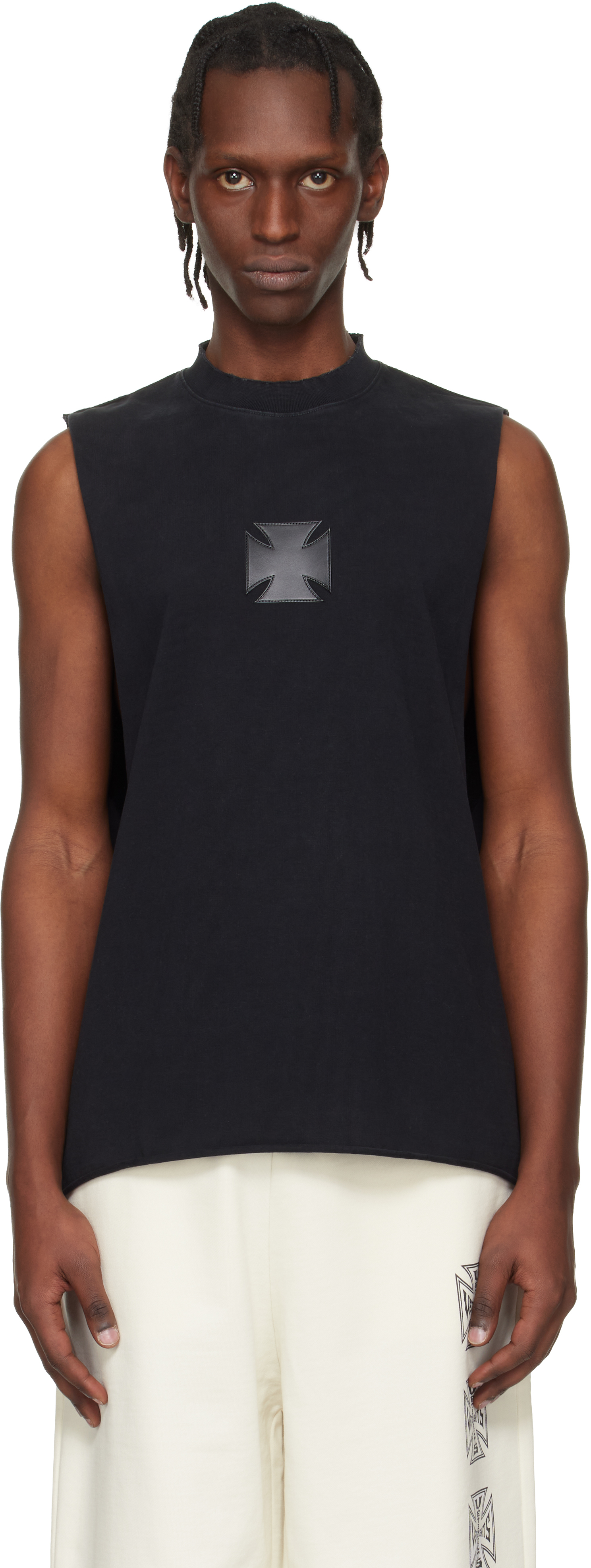 VETEMENTS - Black Biker Logo Leather Cross Interlock Tank Top