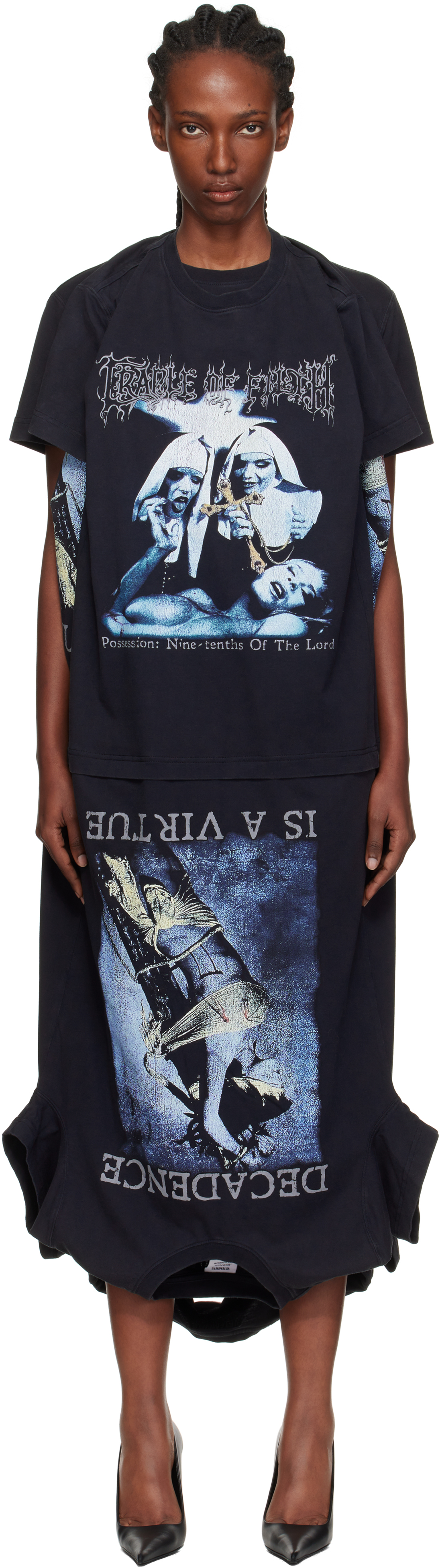 VETEMENTS - Black Cradle of Filth Multi T-Shirt Maxi Dress