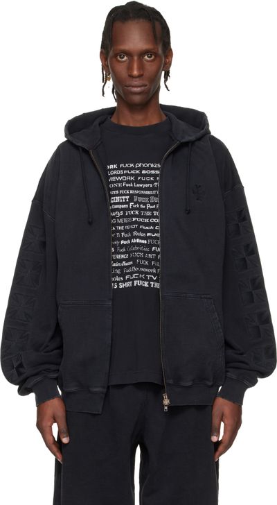 VETEMENTS VETEMENTS Black Embroidered Biker Cross Sleeves Zip-Up Hoodie