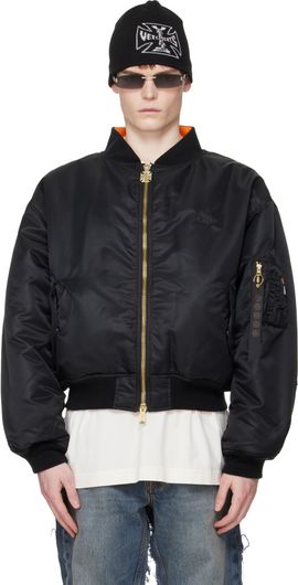 VETEMENTS VETEMENTS Black Leather Crosses Bomber Jacket