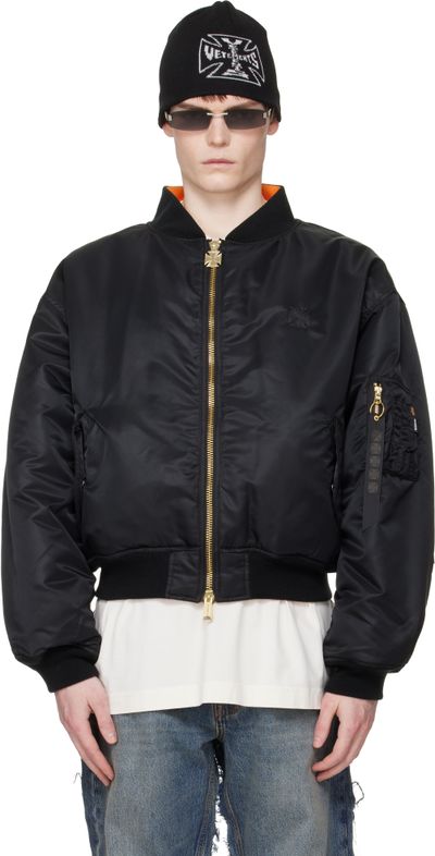 VETEMENTS VETEMENTS Black Leather Crosses Bomber Jacket